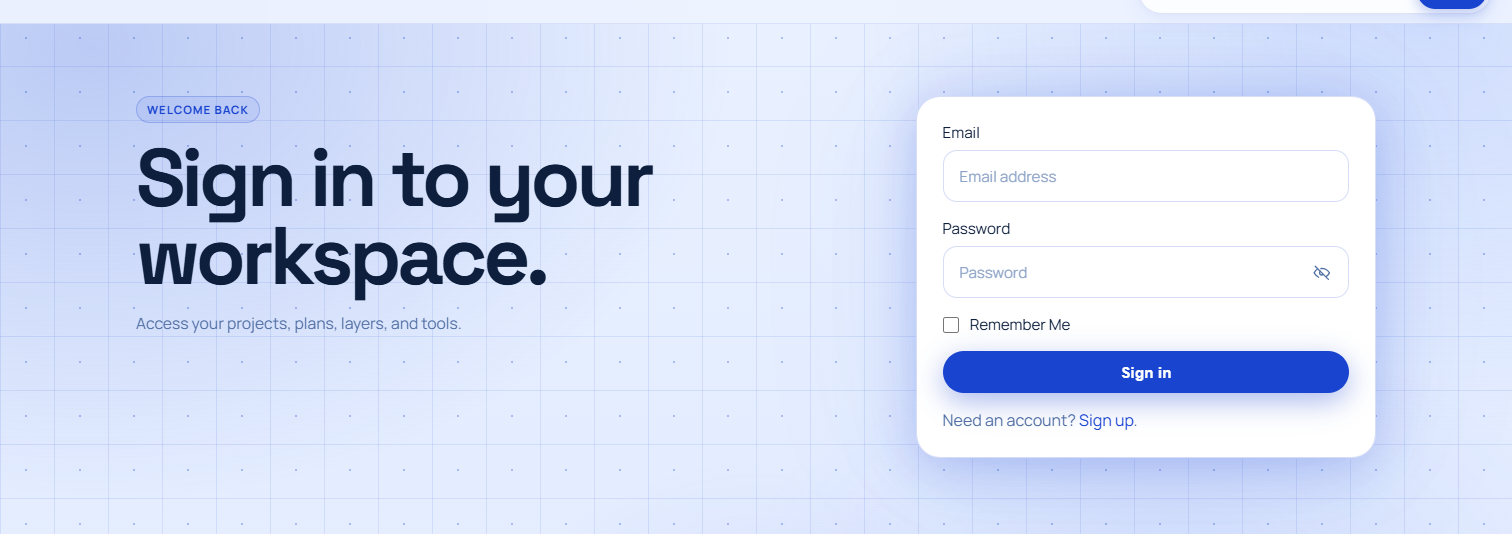 Takeoff Suite sign-in page